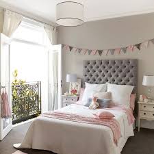 Pink And Gray Girls Bedroom With Banner Over Bed Transitional Girl S Room Grey Girls Rooms Pink Bedrooms Girls Bedroom Grey