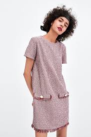 zdjecie 2 sukienka z tkaniny imitujacej tweed z zara ファッション レディース ワンピース ファッション