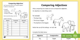 English > english as a second language (esl) > comparatives and superlatives Comparative Adjectives Reading Text And Answer Worksheet