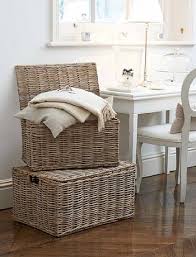 Large Rattan Trunk Hinged Lid Grey Storage Baskets With Lids Rattan Wicker Baskets Storage