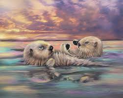Sea Otter Painting Otter Artwork On Canvas Sea Otters Holding Etsy Otter Art Sea Otters Holding Hands Otters Holding Hands