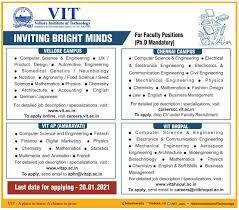 College lecturer jobs is easy to find. Vit Invites Applications For Faculty Positions Vellore Chennai Bhopal And Ap Campus Facultyplus