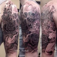 Half Sleeve Black American Flag Tattoo Black And Grey Black And Gray Skull Watch Rose Roses Tattoo Tattoos Flag American Patriot Evil Black Rose Tattoos Sleeve Tattoos Tattoo Videos