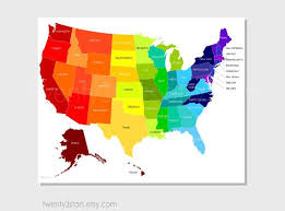 Custom United States Map Poster Print Rainbow Art With Etsy United States Map Art United States Map Map Art