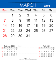 Free Download March 2021 Monthly Calendar