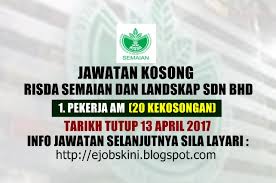 Sekiranya anda, seorang warganegara malaysia yang cukup syarat. Jawatan Kosong Risda Semaian Dan Landskap Sdn Bhd 13 April 2017