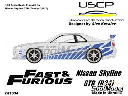 Nissan Skyline GTR R34 sponsored by Fast & Furious. Transkit in 124 scale  manufactured by USCP (ref. 24T034)