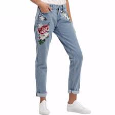 Embroidered jeans are the new rage this summer. Sky Blue 3d Floral Embroidery Jeans For Women