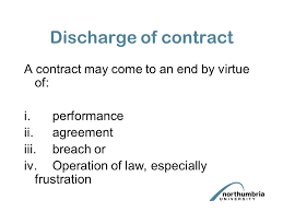 A contract may be discharged if its performance becomes impossible. Discharge Of Contract A Contract May Come To An End By Virtue Of I Performance Ii Agreement Iii Breach Or Iv Operation Of Law Especially Frustration Ppt Download