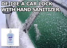 There are a couple of hacks you can try: Hand Sanitizer Is A Fast Way To Unlock A Frozen Car Door Car Door Lock Car Hacks Diy Car Projects