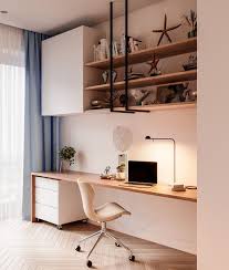 Home Designing Restful Interior With Blue Brass Accents Running Through Contemporary Designers Furniture Office Interior Design Home Office Design Interior