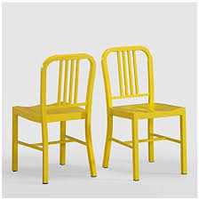Amazon Com Set Of 2 Yellow Navy Style Metal Chairs In Glossy Powder Coated Finish Steel Din Painted Chairs Dining Room Metal Side Chair Vintage Dining Chairs