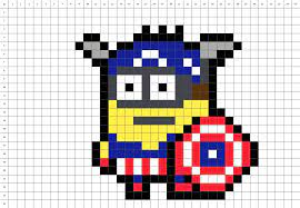 Les élèves aiment le pixel art et c'est un bon entraînement pour la reproduction sur quadrillage. Minion Captain America Pixel Art Fond Blanc