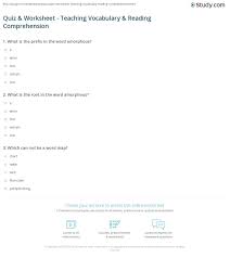 quiz worksheet teaching vocabulary reading comprehension study com