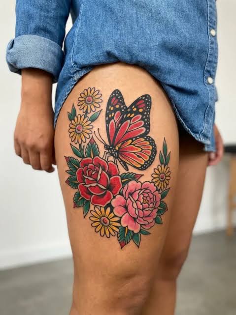 20+ Beautiful American Traditional Butterfly Tattoo Ideas | Amaze Tattoo