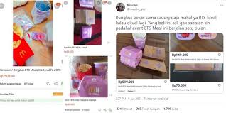 Bts meal terdiri dari sembilan potong nuget ayam, kentang goreng kemasan medium, minuman kola gelas medium, saus cajun, dan sweet chili. Omyubowbpqfsmm