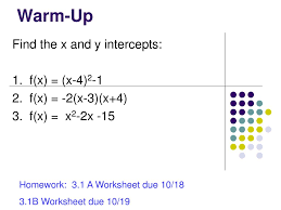 X and y intercept worksheet. Warm Up Find The X And Y Intercepts 1 F X X 4 Ppt Download