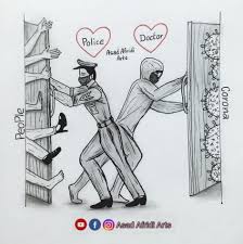 Love From Police Doctors Nurse Stay At Home Drawing Artist Asad Afridi In 2020 Nurse Drawing Drawing Competition Nurse Art