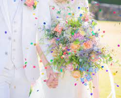 グリーン多め カラフルなお花 マルチカラーブーケ が可愛すぎ marry マリー ウェディング ウェディングブーケ ブーケ