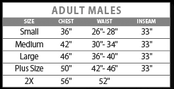 Rubies Adult Male Size Chart Cappels