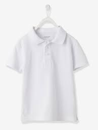 Polo à manches courtes en piqué de coton. Polo Garcon Oeko Tex Blanc Vertbaudet