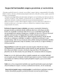 Impactul activitatilor turistice asupra mediului calitatea mediului este afectata, în general, de doua grupe de factori esentiali: Impactul Turismului Asupra Geosistem È™i Sociosistem Docx