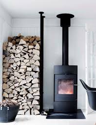 The top edge is rounded over to create a pillowed effect along the edge. A Scandinavian Farmhouse In Black White Style Files Com Scandinavian Fireplace Wood Burning Stove Home Fireplace