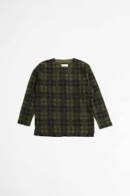 Universal Works Oversized Split Neck Wool Sherpa Fleece Sweater Olive Garmentory