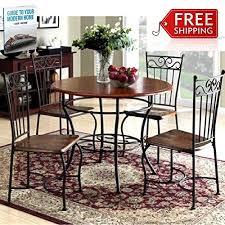 Round 5 Piece Dining Set With Metal Chairs Kichen Table With 4 Chairs Living Room Dinette Furniture Home Brown Dinette Sets Dorel Living Dining Furniture Sets
