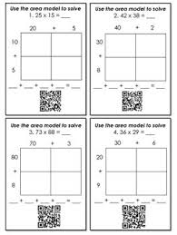 Area model of multiplication uses distributive law of addition. Multiplication With Area Models And Partial Products Qr Code Task Cards Partial Products Area Model Multiplication Area Models