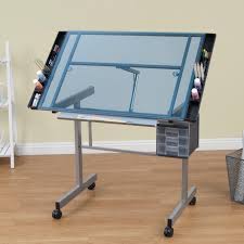 39l x 26w x 5h. Vision Craft Station With Adjustable Top And Storage In Silver Blue Glass Item 10053 Studio Designs