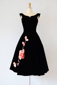 Vintage 1950s Black Velvet Party Dress With Pink Roses Vintage Dresses 50s Vintage 1950s Dresses Vintage Dresses