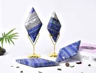Amazon.com: AMOYSTONE Rhombus Lapis Lazuli Crystal Rhomboid Shaped Stone  Decorative Healing Crystal Slices Blue Quartz Pieces with Golden Stand  Office ...