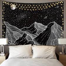 Shop for cheap wall tapestries online? Amazon Com Sevenstars Mountain Tapestry Moon Star Tapestry Starry Night Sky Tapestry Black And White Mountains Tapestry For Room Everything Else