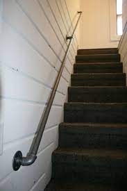 Industrial Hand Rail From Pipes Industrial Handrail Basement Stairway Basement Stairs