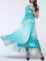 Maxi robe longue mousseline de soie satin coloré long maxi boho party beach. 41 Off 2021 Maxi Robe Fluide Fleurie Imprimee En Mousseline De Soie En Bleu Clair Dresslily France