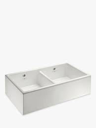 Farmhouse white ceramic kitchen sink. Perrin Rowe Shaker 900 2 Bowl Farmhouse Ceramic Kitchen Sink White