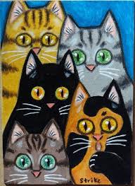 Aceo Miniature 5 Cats Staring Black Grey Ginger Tabby Calico Folk Art By Strike Rezepteinfinity Aceo A Illustration De Chat Dessin Chat Peinture Chat
