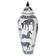 45cm h x 16.3cm w x 16.3cm d. Small Black White Zebra Ginger Jar