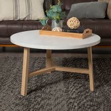 Modern Round White Faux Marble Light Oak Coffee Table Coffee Table Round Coffee Table White Round Coffee Table