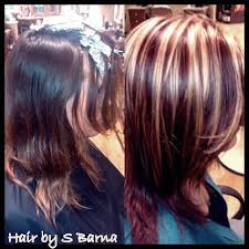 Hair By Barna After Is Bright Blonde Highlights With High Def Red Violet All Over With Images Burgundy Hair Blonde Highlights Red Blonde Hair Blonde Hair With Highlights