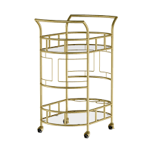 Metal railings on the bottom shelf offer support for your items, while caster wheels allow easy transportation. Better Homes Gardens Gold Metal And Glass Fitzgerald Serving Bar Cart Walmart Com Walmart Com
