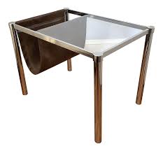 Vintage Mid Century Chrome And Glass End Table With A Sling Magazine Rack Great Form And Function Glass Top Creates Glass End Tables Coffee Table Side Table