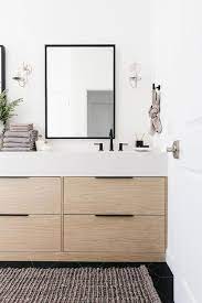 Oak traditional bathroom vanity, oak bathroom vanity with porcelain sink, bath cabinet, wood look traditional bathroom vanity, besttonekitchenbath. Blond Oak Veneer Bath Vanity With Black Mirror Modern Bathroom