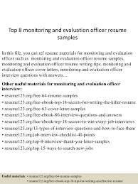 Top 8 Monitoring And Evaluation Officer Resume Samples