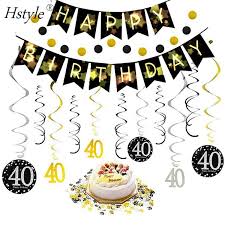 Decoraciones de cumpleaños para hombres. 40th Decoraciones De Cumpleanos Kit Para Hombres Mujeres De 40 Anos Negro Oro Feliz Cumpleanos Banner Colgante Remolinos Globos Set0611 Buy 40 Kit De Decoraciones De Cumpleanos Para Hombres Y