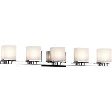 If contemporary vanity lights or rustic bathroom lighting is more your speed, you'll find all the finishes from oil rubbed bronze and black to brass, chrome and chrome led crystal vanity light bar. Volume Lighting Sharyn 5 Light 8 In Chrome Indoor Bathroom Vanity Wall Sconce Or Wall Mount With Frosted Glass Square Rectangle Shades 1155 3 The Home Depot
