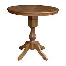 36 Inch Round Top Pedestal Counter Height Table With 12 Inch Leaf Pecan Brown Round Pedestal Dining Dining Table Counter Height Table