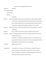 Five Senses The Sense Of Touch Lesson Plan Higher Order Thinking Skills Sense Of Touch Higher Order Thinking