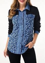 Leopard Print Button Up Denim Panel Shirt Leopard Print Button Up Denim Panel Shirt Leopard Print Shirt Printed Denim Print Buttons